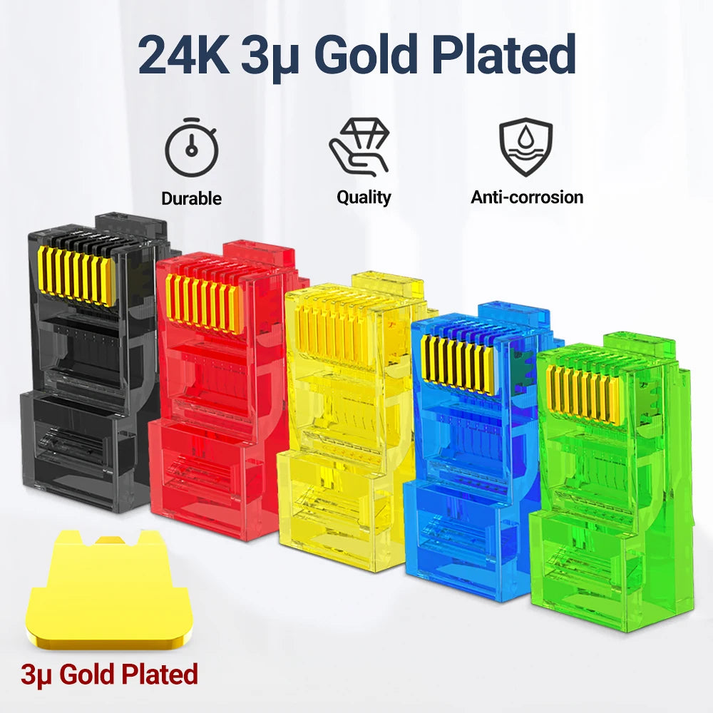 AMPCOM RJ45 Plug Cat6 Pass Through Connectors EZ to Crimp Modular Network Connector for Computer Hardware Stranded UTP Cable