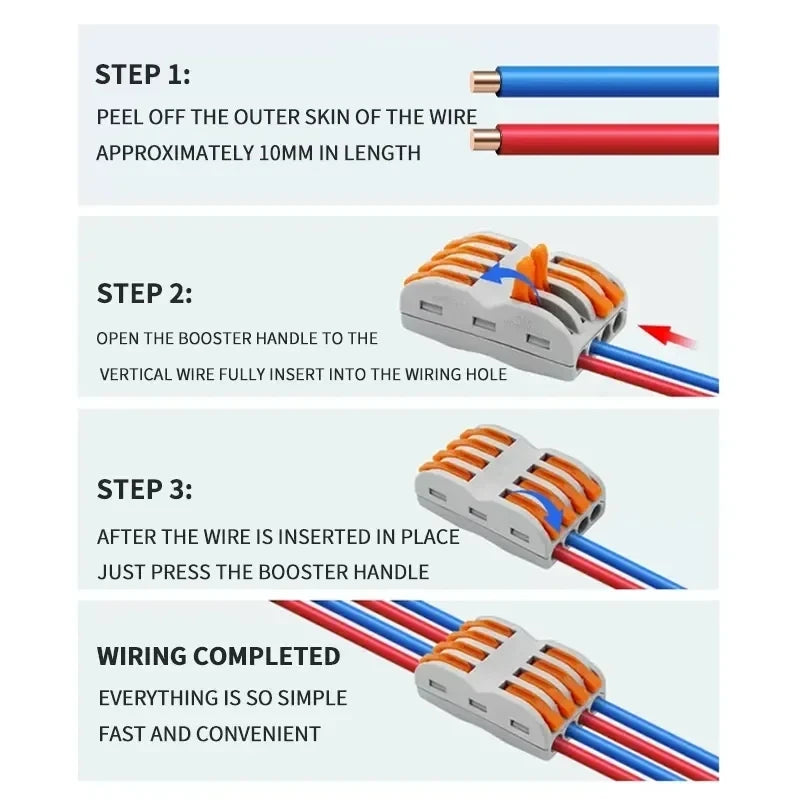 PCT-221 Lever Wire Connector 25 34 50 100PCS Inline Splicing Terminal Block Compact Cable Splitter Kit for LED Electrical Wiring