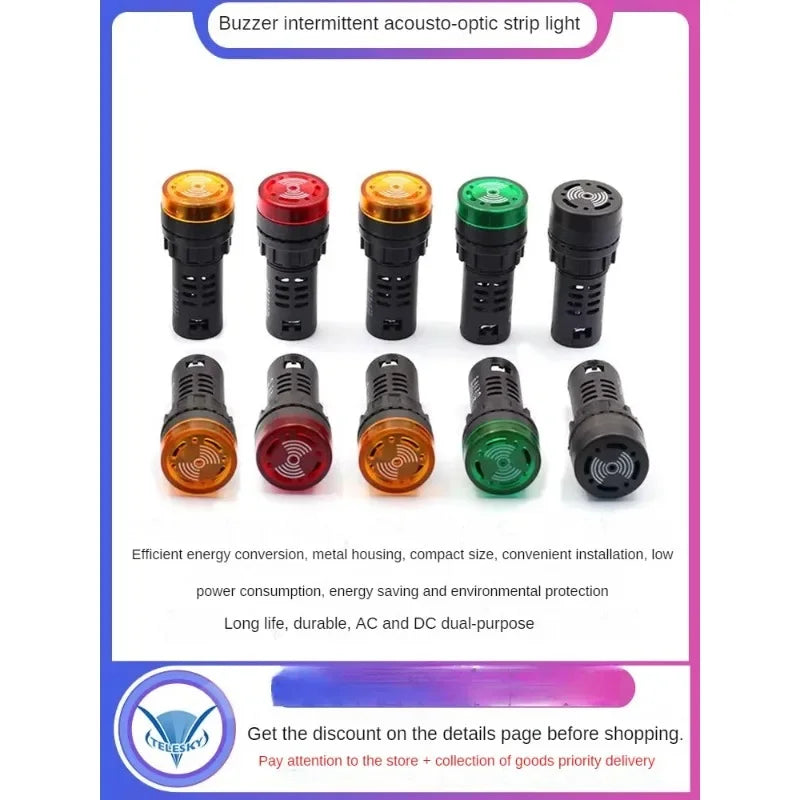 1PCS 12mm AD16-22SM 12V 24V 36V 48/110/220V Flash Signal Light Red LED Active Buzzer Beep Alarm Indicator Red Green Yellow Black