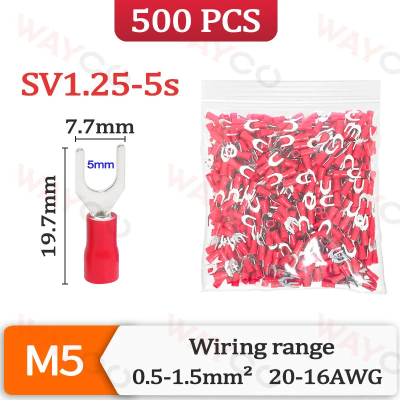 500PCS Fork Crimp Terminal M4/M5/M6 Spade Plugs Pre-insulated Ferrules Lugs For Splice Electricals Cable Wire End Connectors