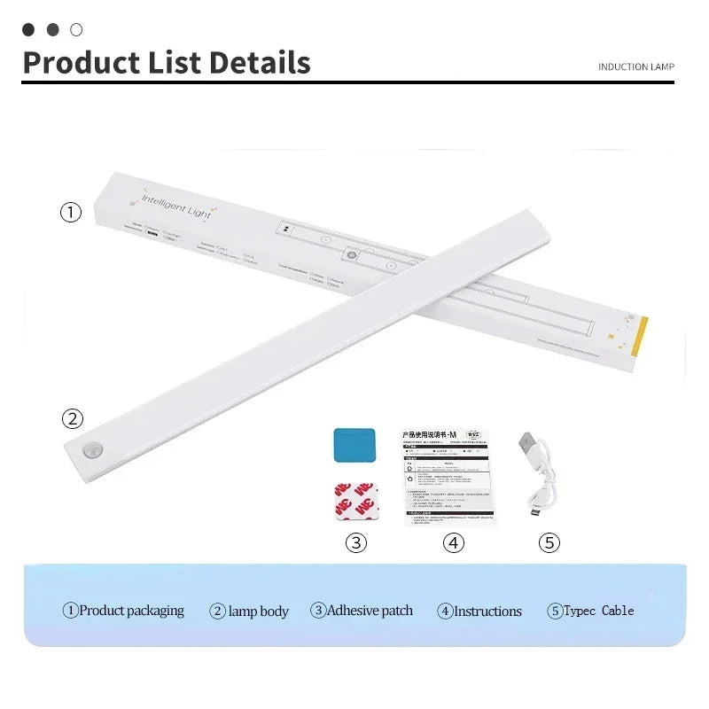 Under Cabinet Lights LED Motion Sensor Night Light Thin Rechargeable Dimmable Lamps Kitchen Cabinet Bedroom Wardrobe Lighting