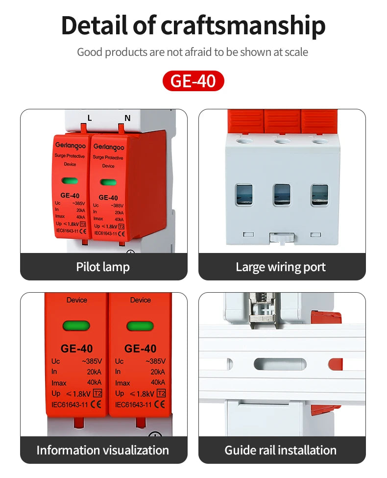 House Lightning Surge Protector AC SPD 1P 2P 3P 4P 40KA 60KA 220V 385V AC Protective Low-voltage Arrester Device ﻿