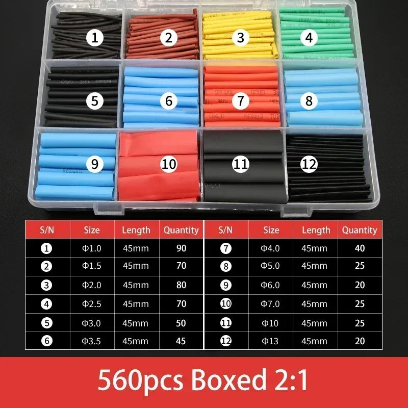 Heat Shrink Tube Kit Thermoresistant 2:1 Shrinkage Tubing Wire Wrapping Electrical Connection Cable Insulation Sleeved Protecter