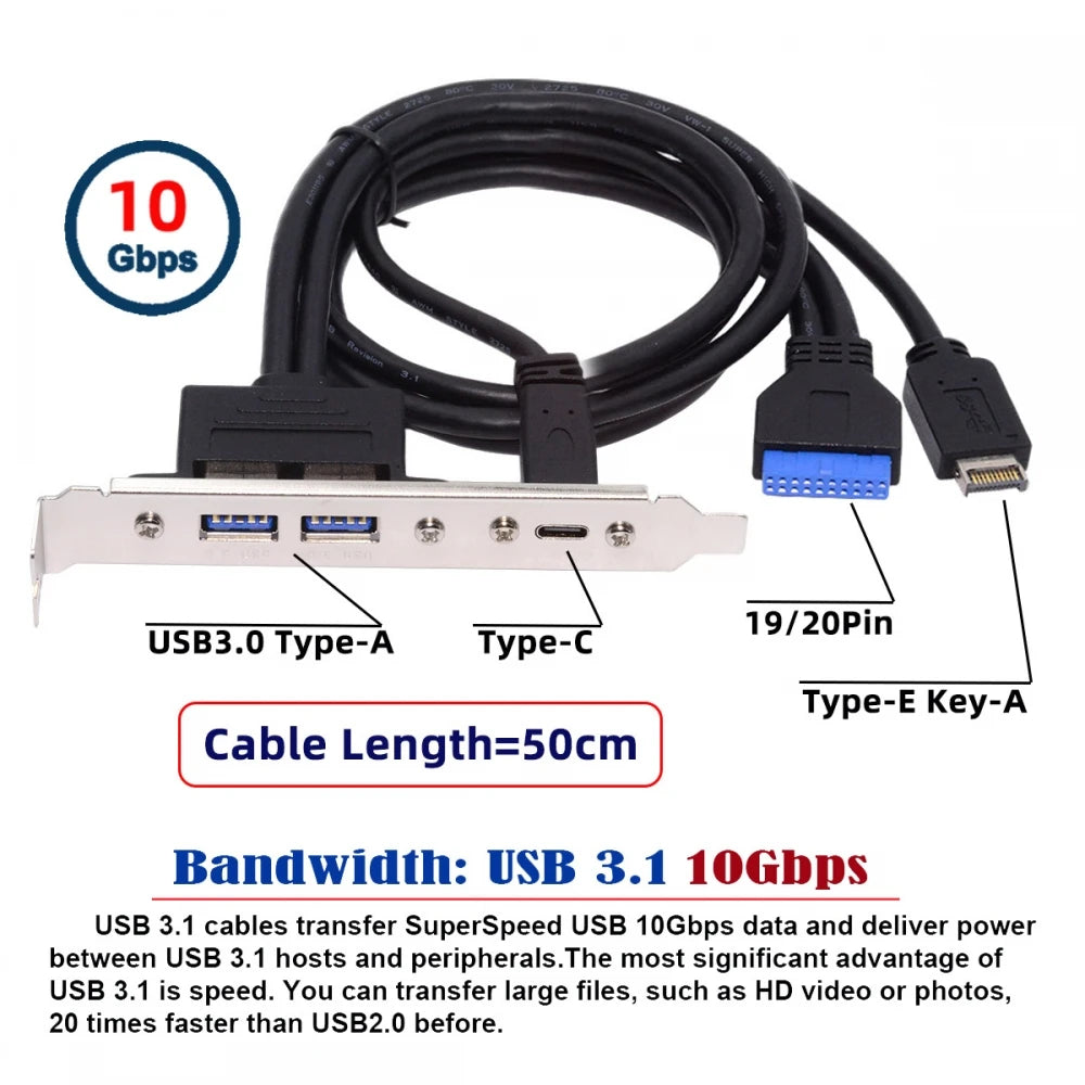 USB3.0 and USB C Female Header Panels to Motherboard 20-pin & Type-E Motherboard Extension Cable Adapter with 12cm PCI-E Bracket