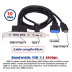 USB3.0 and USB C Female Header Panels to Motherboard 20-pin & Type-E Motherboard Extension Cable Adapter with 12cm PCI-E Bracket