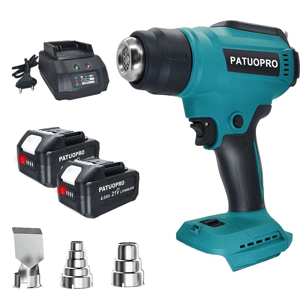 PATUOPRO Adjustable Temperatures Heat Gun 30-550℃ LED Display Cordless Electric Hot Air Gun Power Tools For Makita 18V Battery
