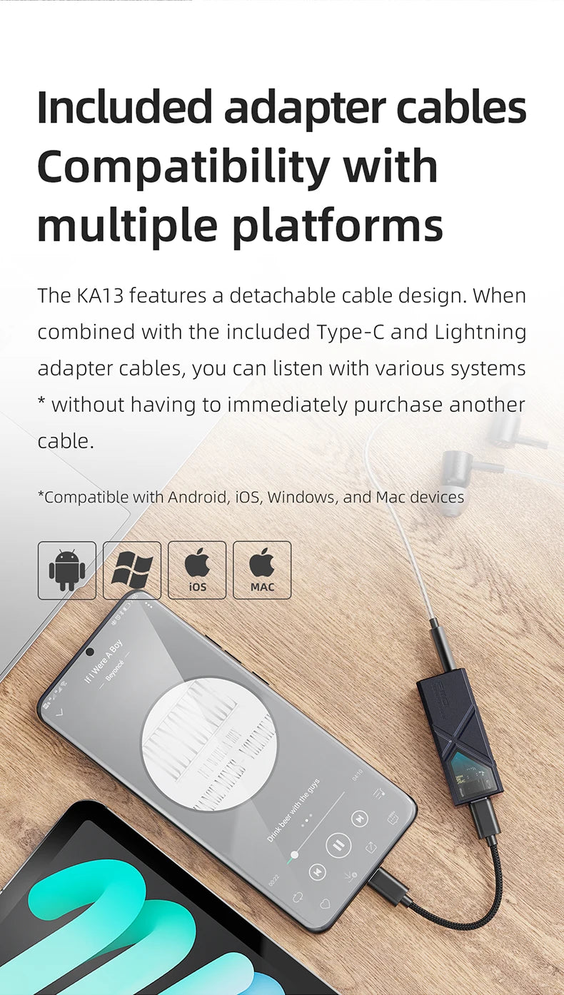 FiiO KA13 Dual CS43131 Portable DAC Amplifier for IOS/Android 3.5mm and 4.4mm Balanced Output, 550mW high Power