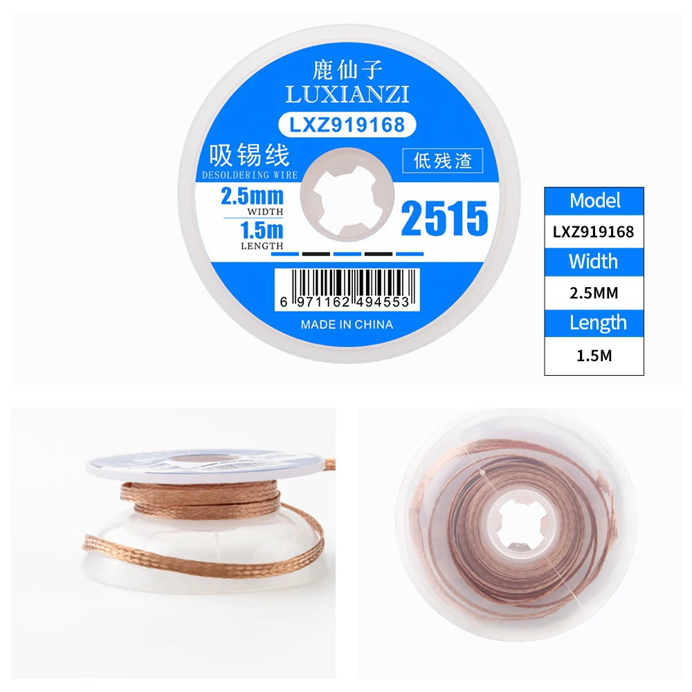 LUXIANZI 1.5M/3M Desoldering Braid Solder Wire Tin Removal Tape Copper Soldering Wick Welding Repair Tool 1.5/2/2.5/3/3.5/4.0mm