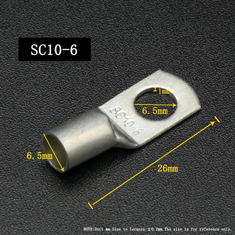 SC Type Wire Nose Terminal SC6 SC10 SC16 SC25 Bare Copper Battery Block Lugs Hole ID 6 8 10 12mm Crimp Wire Connector