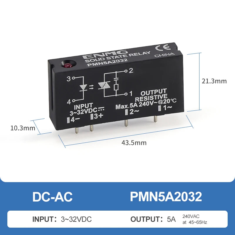 ENMG PMN5D6132 DC Solid State Relay SSR 5A 60V PCB Mount Relay 3-32V Input 5-60V Output Optical Isolation MOSFET Relay