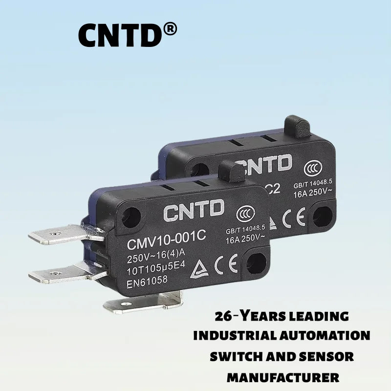 Micro Limit Switch CNTD CMV10‑001C, Snap‑Action Push Button Switch, Plastic Housing, 1NO 1NC 10A 250VAC, for Industrial Automati