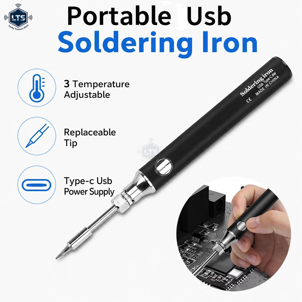 No Battery Model Mini USB Soldering Iron Type-C plug-in Three Levels Temperature Regulation Soldering Iron Electrician Tools