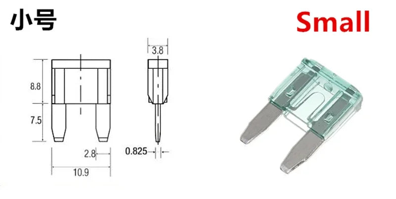 100/50/10pcs Miniature M2 Small Medium Car Fuses Automotive Blade Type Fuse 1A 2A 3A 5A 7.5A 10A 15A 20A 25A 30A 35A 40A 50A