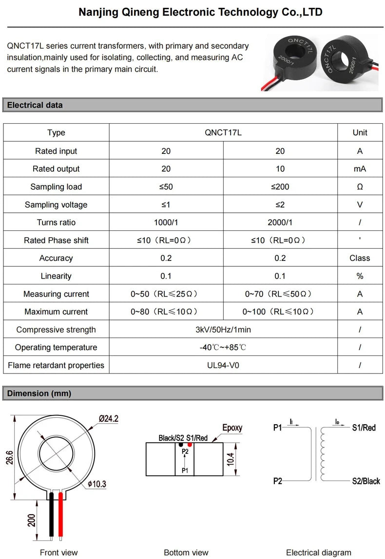 Current Transformer CT QNCT16L 10A 10mA 20A 20mA 30A 30mA 50A 50mA 2000:1 10A 5mA 20A 10mA 100A Micro Current Transducer Sensor