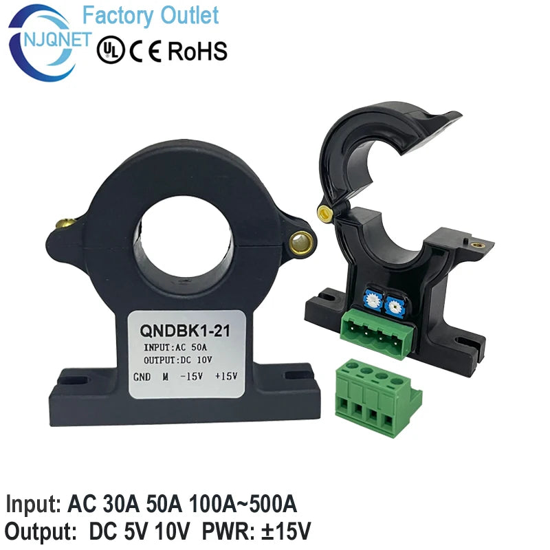Factory Price Hall Effect Current Sensor Clamp QNDBK1-21 AC 30A 50A 100A 200A DC 5V 10V PWR ±15V Split Core Current Transducer