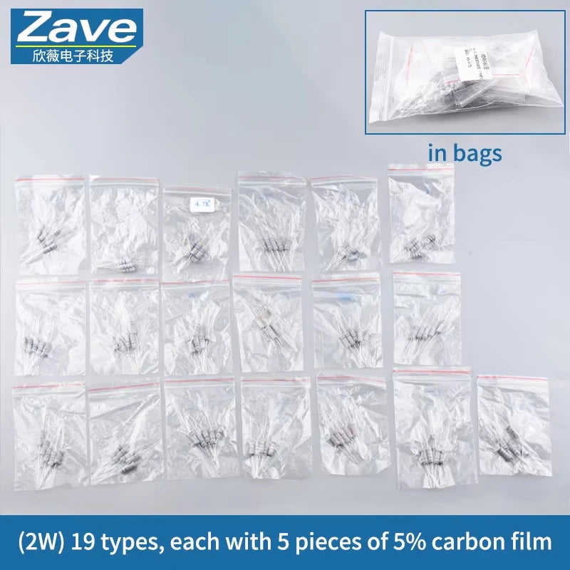 1% Resistor Set Resistance 2W Metal Film Resistors Kit 10Ohm ~1M Ohm 30Values Electronic Components Kit