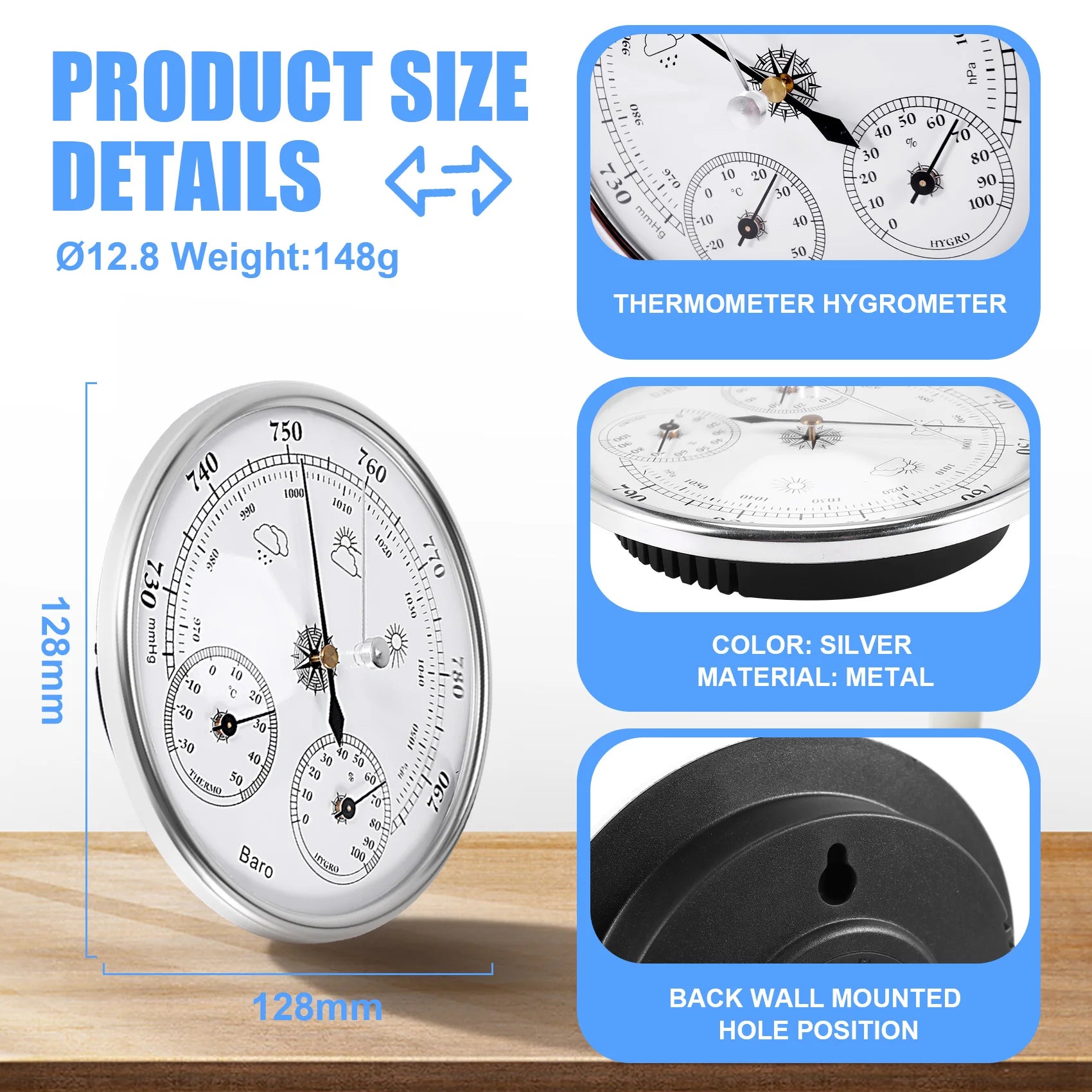 AS63-Wall Mounted Household Thermometer Hygrometer High Accuracy Pressure Gauge Air Weather Instrument Barometer