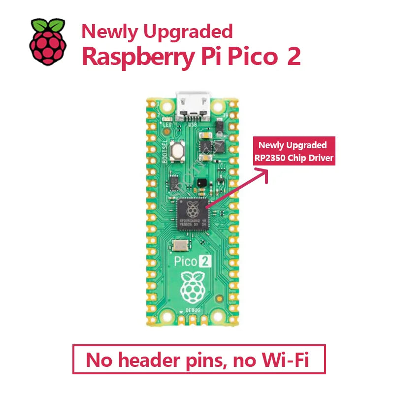 Raspberry Pi Pico 2 with Raspberry Pi RP2350 Dual-Core RISC-V or Arm Cortex-M33 Microcontroller