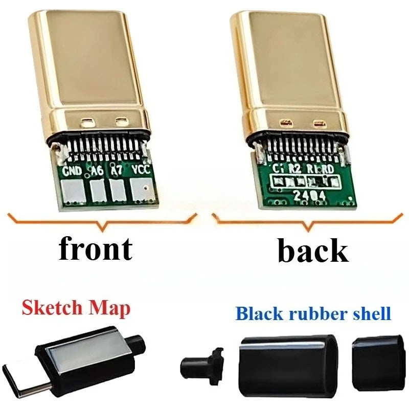 5pcs/Lot 4Pin USB Type-C Gold-plated Male Plug USBC DIY Self-repair Welding Charging Data Line Parts Type C Connector for Phone