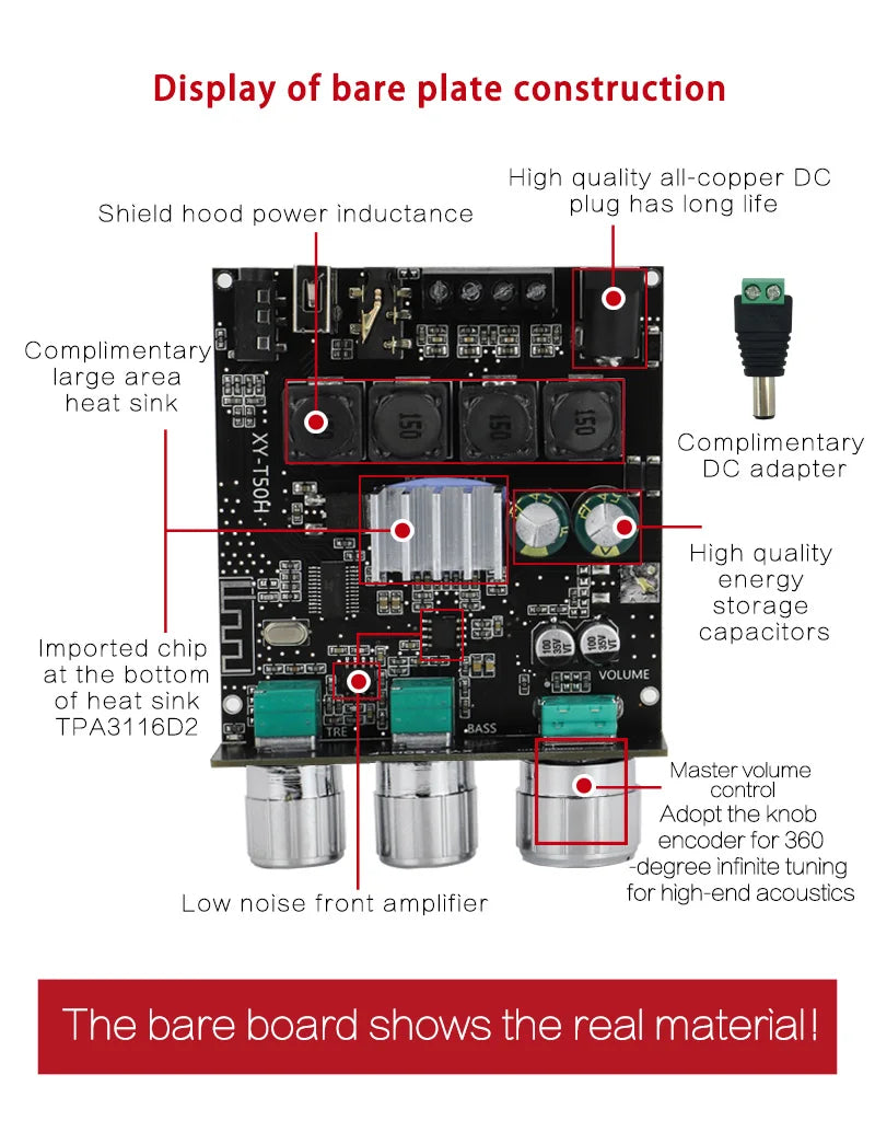 TPA3116D2 50W+50W Bluetooth 5.0 Subwoofer Amplifier Board 2.0 Channel High Power Audio Stereo AUX USB Bass CAR AMP t50l t50h
