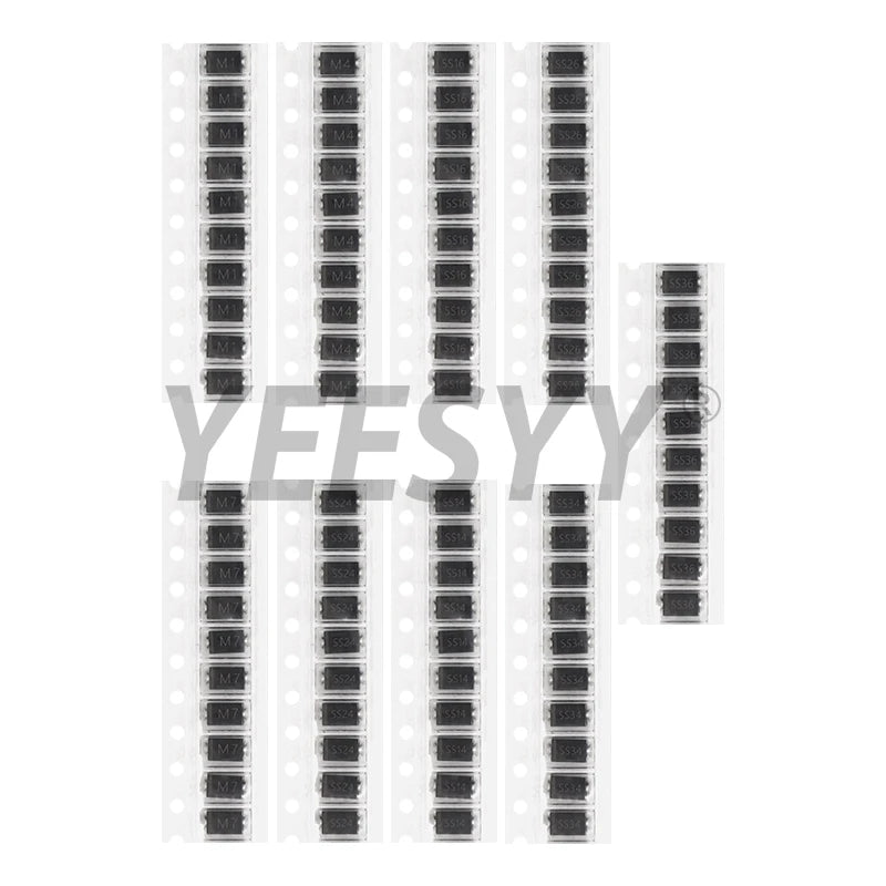 90PCS Rectifier Diode 1N4007 1N4001 1N4004 SS16 SS26 SS36 SS14 SS24 SS34 SMD Schottky Diode Assort Kit