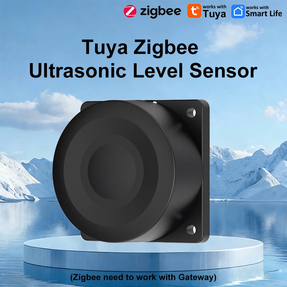 Tuya WiFi or ZIgbee Ultrasonic Water Level Sensor Wireless Gauge Water Tank Level Monitor Waterproof IP65 Water Leak Detector