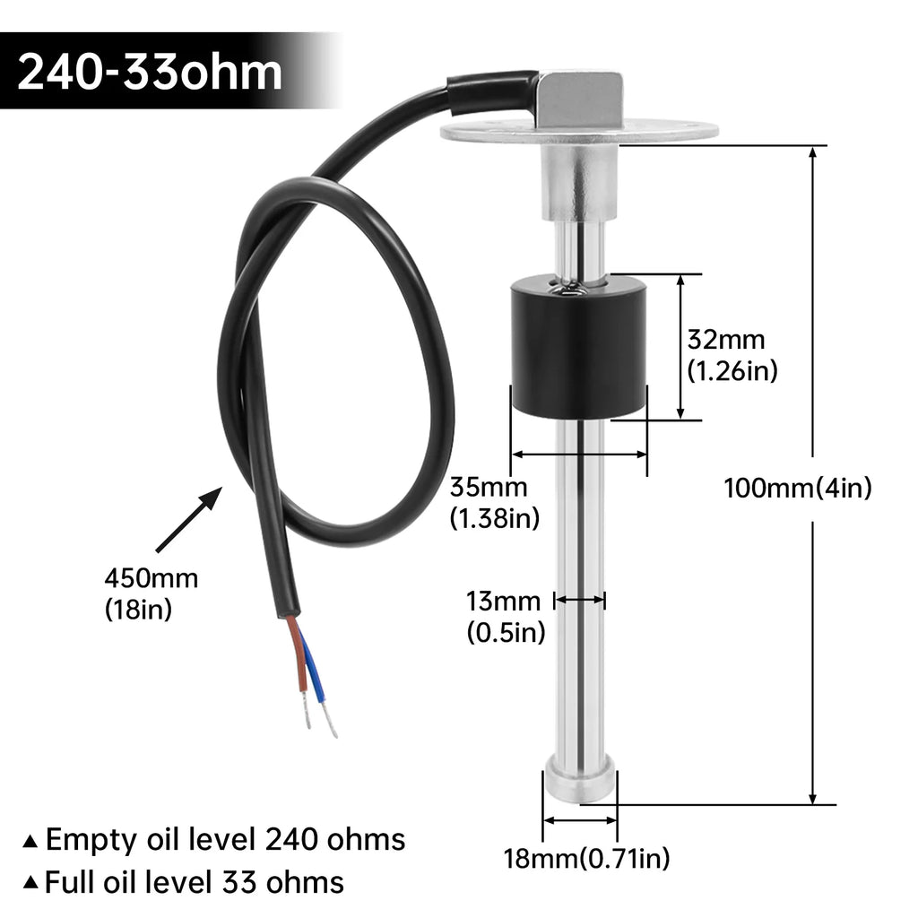1Pc Fuel Float Level Sensor 0-190ohm Stainless Steel 100mm 200mm 300mm SENSOR with Gaskets Oil Gauge kit Unit  Accessories