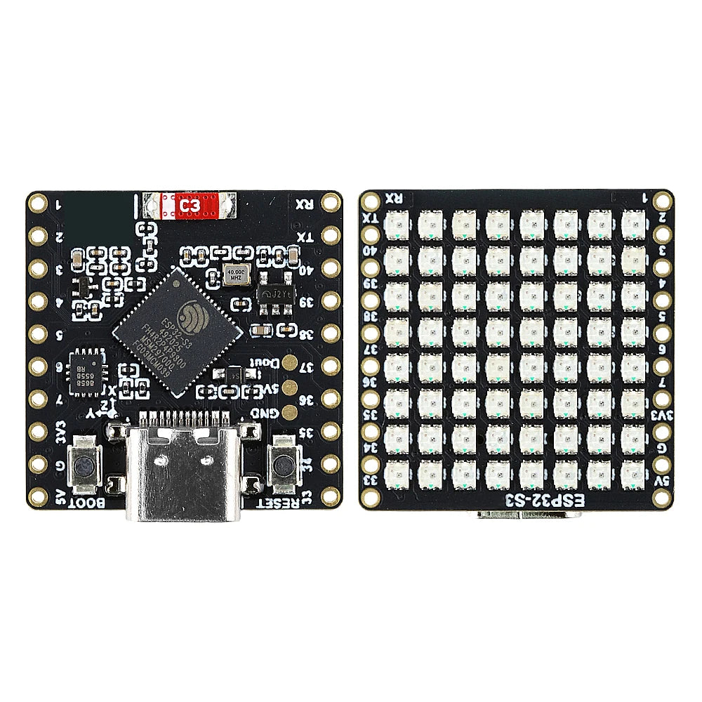 ESP32-S3-Matrix Development Board Module 8x8 RGB LED Matrix 6-Axis Gyroscope Sensor 4MB Flash 2MB PSRAM 2.4GHz WiFi BLE Type-C