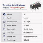 Mini Micro Limit Switch C NO NC 3 Pins PCB Terminals SPDT 1A 125V Roller Arc Lever Snap Action Push Micro Mouse Switches