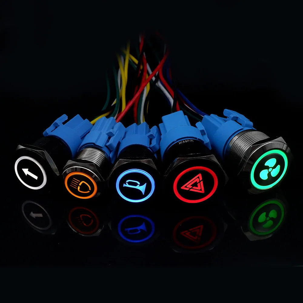 16/19/22mm Custom Metal Push Button Switch with Wire Laser Luminous Waterproof Latching Momentary 12V 220V 5V Motorcycle Switch