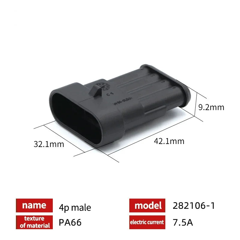 20/50/100Sets 1.5 Series AMP Automobile Connectors 1/2/3/4/5/6 Pin Super Seal Waterproof  Electrical Wire Connector PA66 Nylon