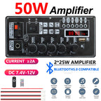 50W Metal Shell Bluetooth Amplifier Board with Display | 7.4V-12V Input | Power Adapter Cable Included