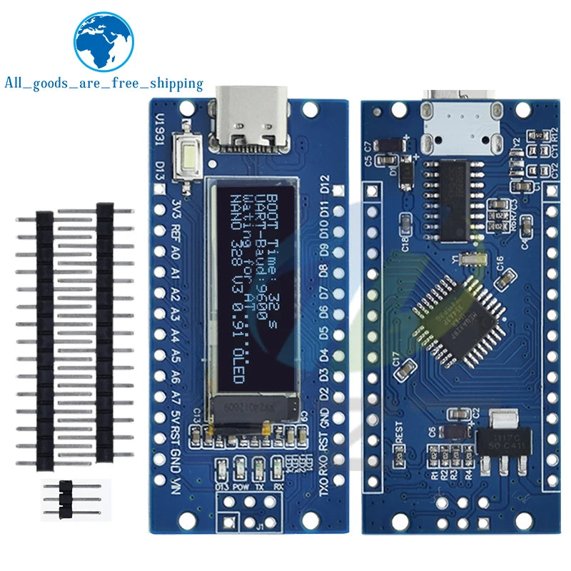 Nano V3.0 Atmega328P Ch340C Built-In 0.91" Oled Display 128*32 Resolution Iic I2C Compatible for Arduino Nano V3.0