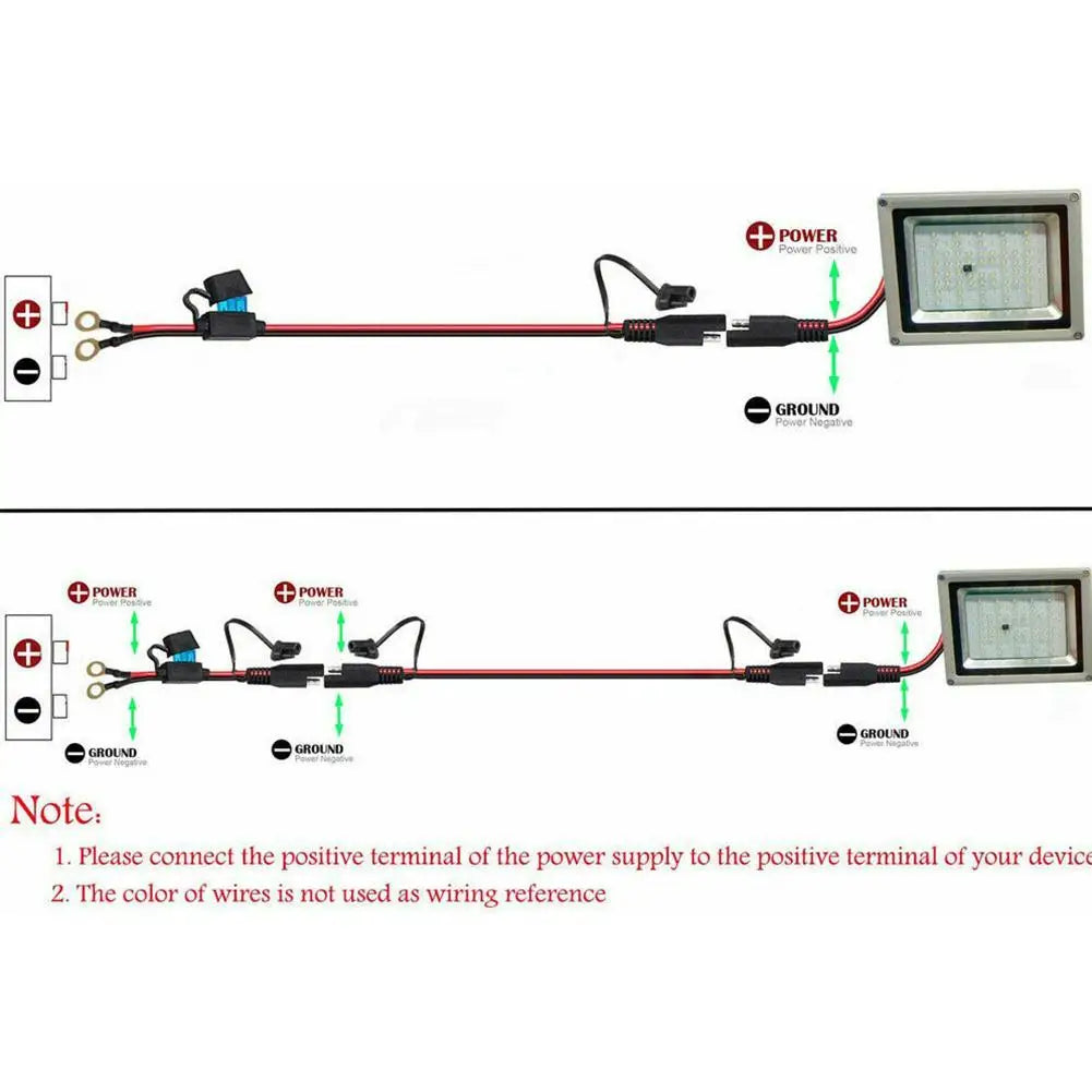 12-24V 16AWG SAE 2 Pin Quick Disconnect To O Ring Terminal Harness Connecter With 10A Fuse For Battery Charger Cable Connector