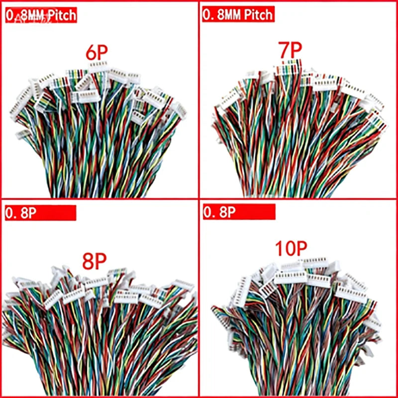 5PCS  JST 0.8mm Connector Cable Wire 02SUR Single Double Head 2P 3P 4P 5P 6P 7P 8P 10P 0.8mm Pitch IDC Type 10cm 20cm 30cm