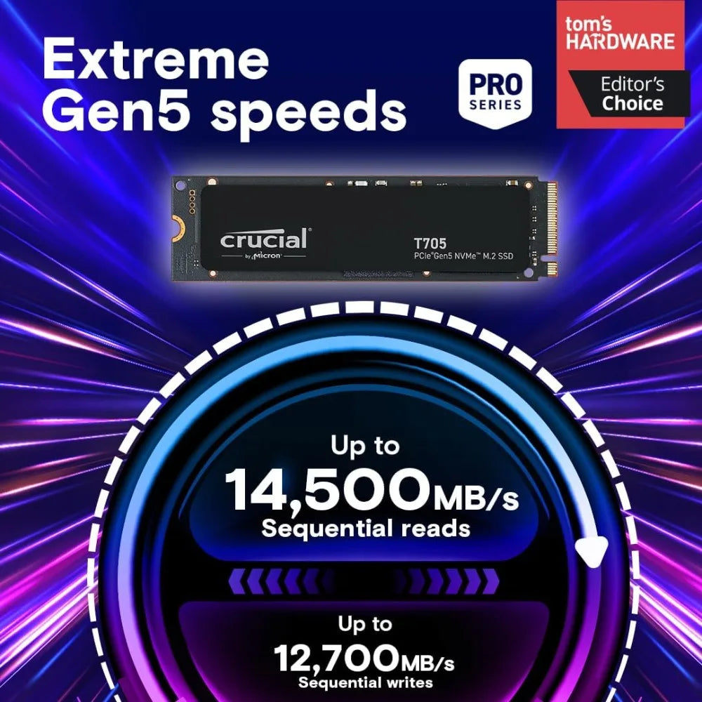 PCIe Gen5 NVMe SSD 2TB 14500MB/s TLC NAND for Gaming Storage Intel Ryzen Adobe CC-Hot Sale.