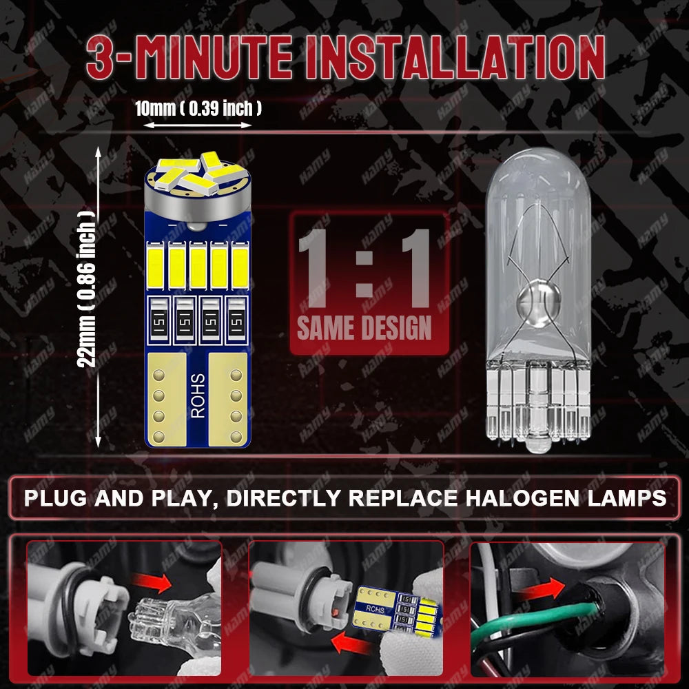 10/20/40 PCS CANBUS T10 W5W LED Bulb For Car Interior Dome Door Maps Trunk License Plate Lights 12V 4014-45SMD 6500K White 300LM