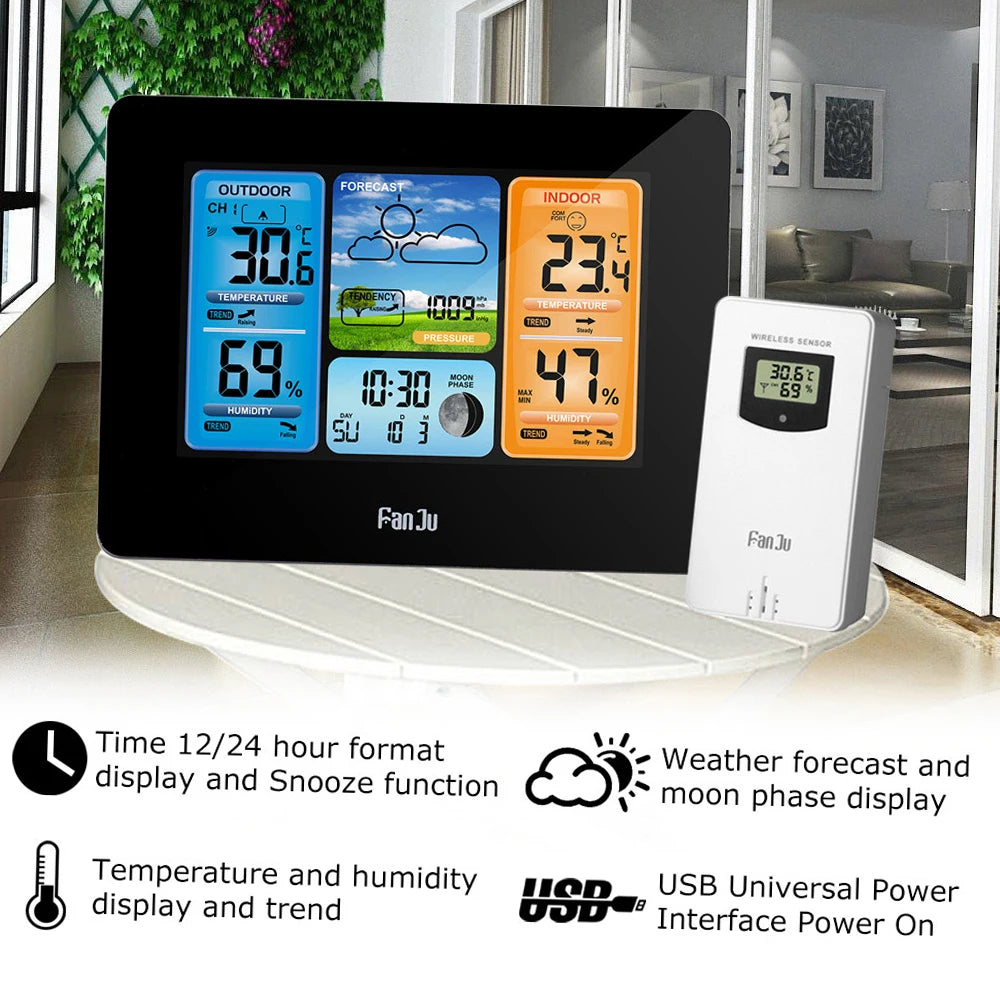 LCD Digital Weather Station Thermometer Hygrometer Barometer Alarm Clock Weather Forecast Wireless Sensor Home Hygrothermograph