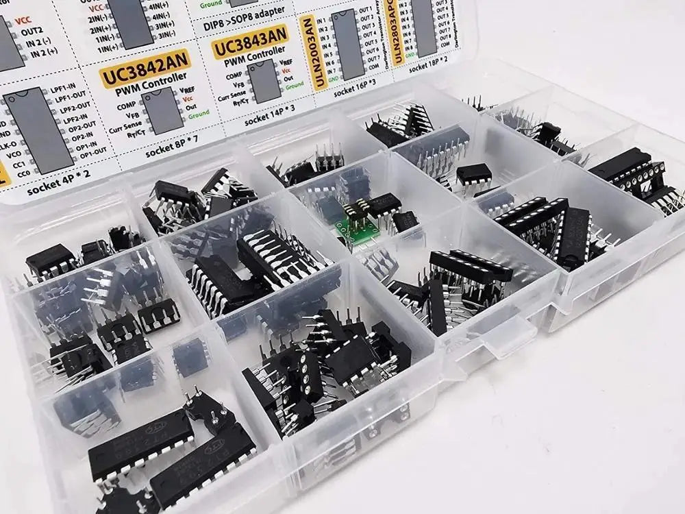 150pcs DIP Integrated Circuit Chip IC Boxed Chip Assortment Amplifier PC817 ICL7660 NE555 LM358 JRC4558 LM393 LM339 TDA2030A PT2