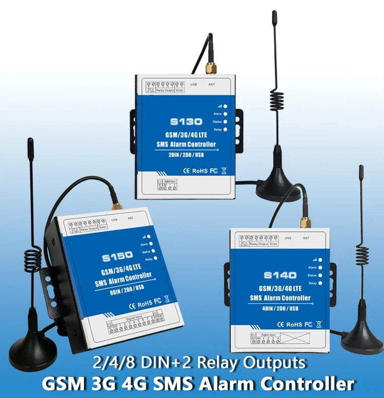 GSM 3G 4G Cellular RTU SMS Alarm Controller S150 8DIN 2Relay Switch Industrial IoT Monitoring System In-Built Watchdog