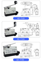 Waterproof AZ Micro Limit switch 10A 250V AZ-7312 AZ-7311 AZ-7121 AZ-7120 Small Roller Lever Travel Switch without fixation
