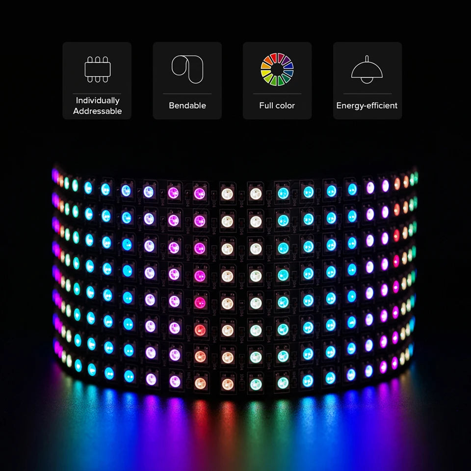 WS2812B RGB 16x16 8x32 Pixel Panel Screen 1-5 Pcs 256 Pixels WS2812B ECO Individually Addressable Digital Flexible Programmed 5V