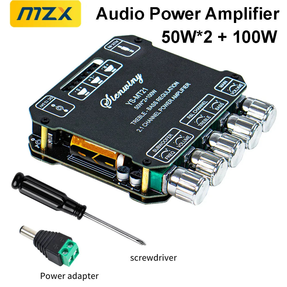 YS-MT21 2.1-Channel Audio Power Amplifier 100W*2+100W Digital Module Subwoofer AUX Blutoth Wireless 12/24V Stereo HiFi Speaker