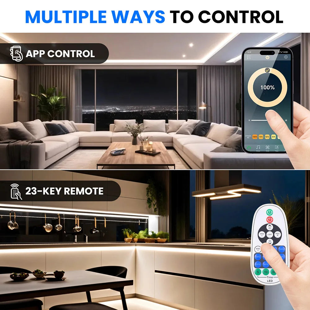 Wall Touch Wifi Bluetooth COB LED Neon Strip Light 220V Dimmable 23key Remote Control Power Kit AC 220V 288LED/m Waterproof Rope