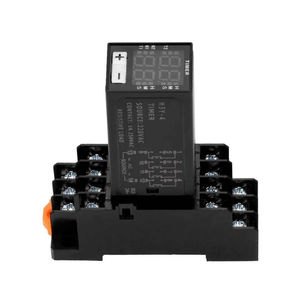 H3Y-4 AC 220V DC 12V DC 24V Time Relay Cycle Time Control Delayer power on delay device Digital Display With Base Power Supply
