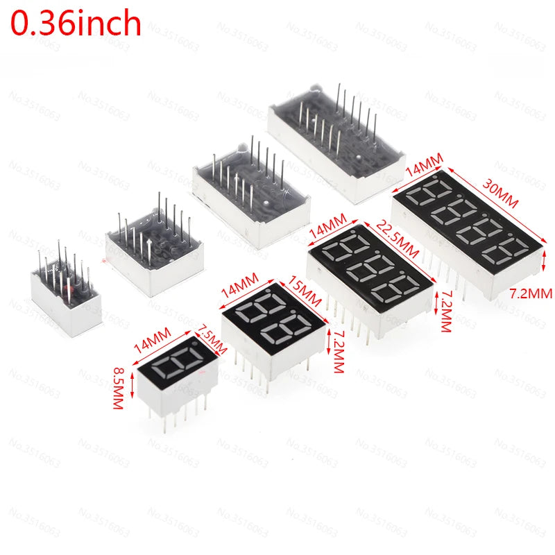 5Pcs LED Digital Tube Display 0.28/0.36/0.4/0.56/0.8-Inch 1/2/3/4-Bit 7 Segment Common Cathode/Anode Red/White/Yellow/Green/Blue