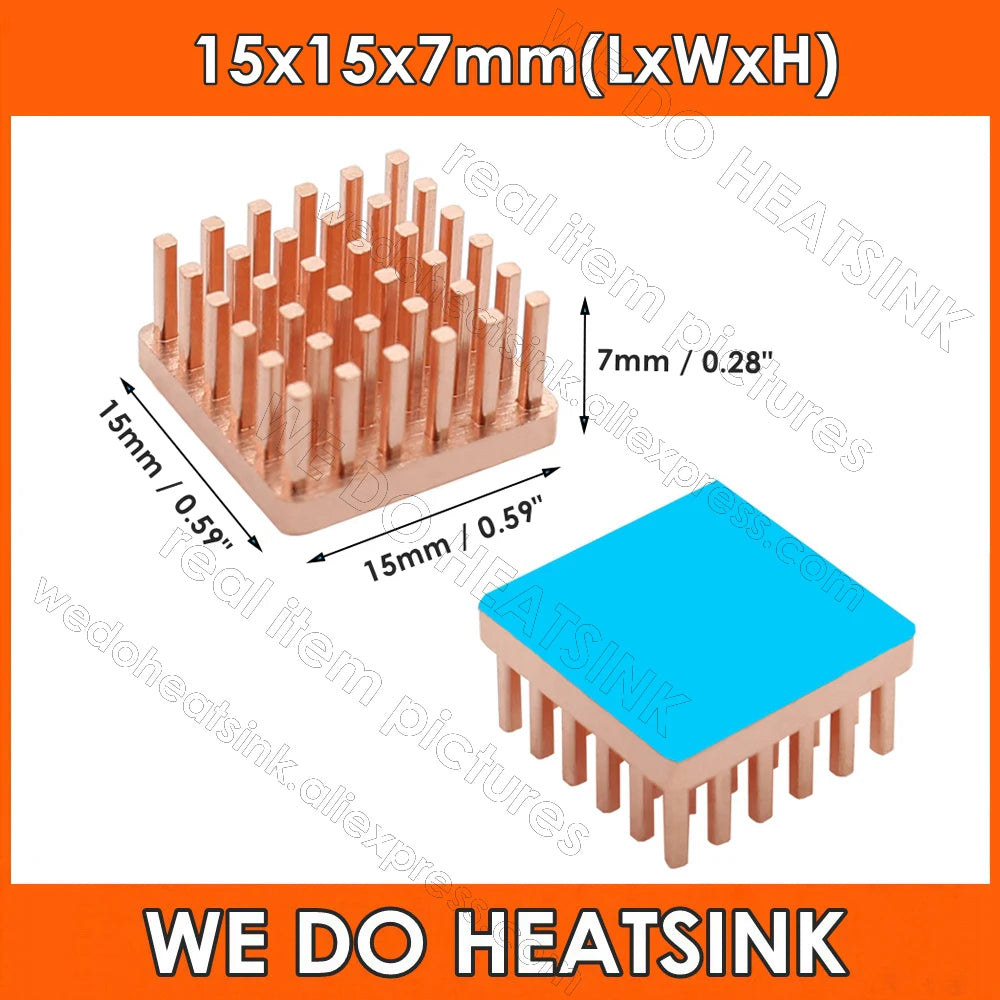WE DO HEATSINK 10x10xmm 15x15x5mm 15x15x7mm Without or With Thermal Pad Square Pure Copper Heat Sink