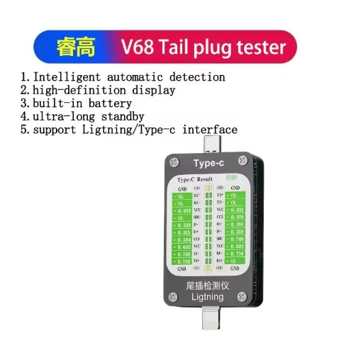 YCS TNS360 Mobile Phone Tail Plug Comprehensive Detector 30V~5A Automatic Scanning Detection 3-in-1 for IOS Lighting TEYE-C