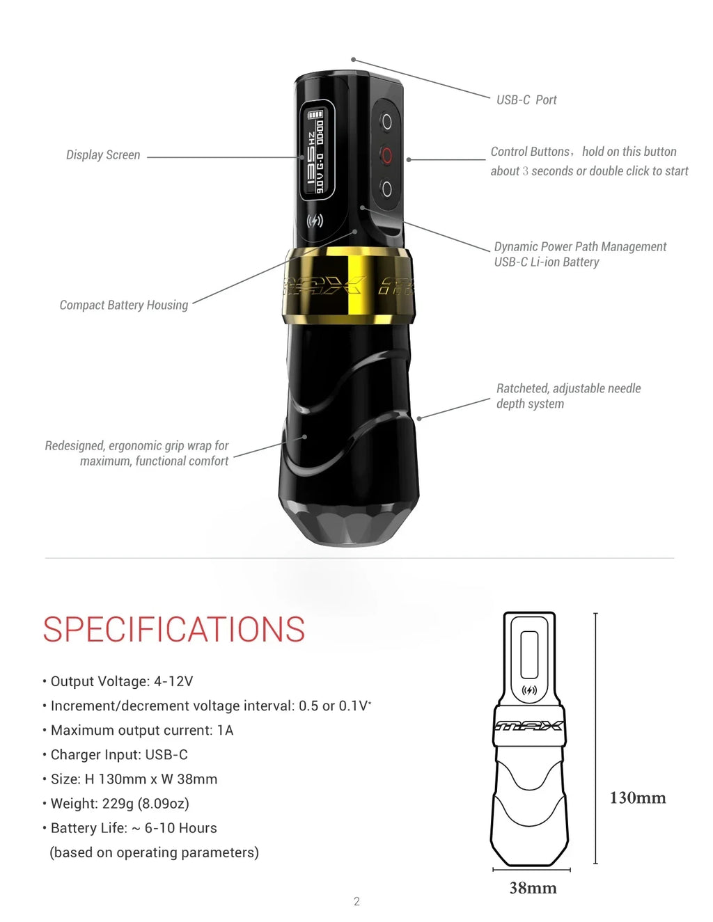 FK Iron Flux Max New Popular Professional Wireless Rotating Tattoo Machine Pen 3.5mm, 4.0mm, 4.6mm Stroke Art Home Page