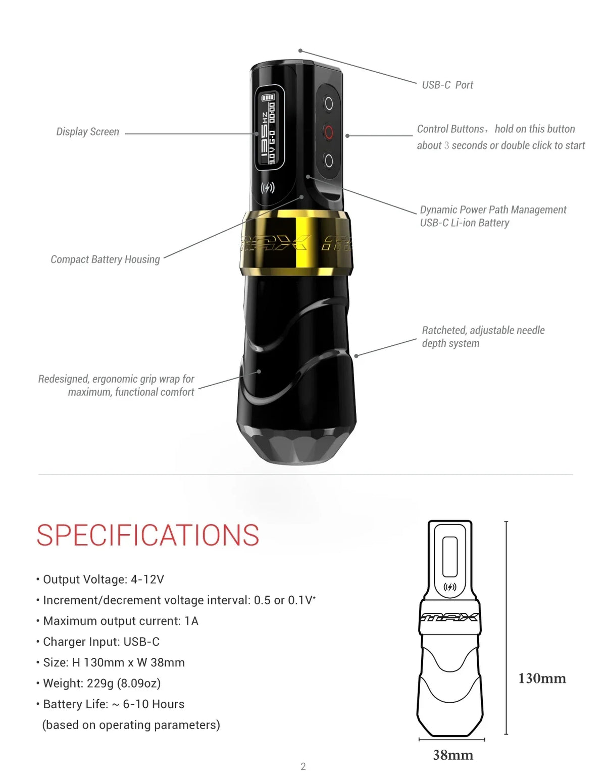 FK Iron Flux Max New Popular Professional Wireless Rotating Tattoo Machine Pen 3.5mm, 4.0mm, 4.6mm Stroke Art Home Page